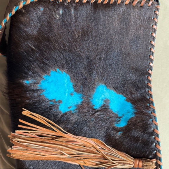 Turquoise Acid Wash Cowhide Purse